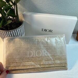 NWT Dior Beauty Beige Rattan Clutch Pouch
